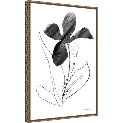 Black and White Abstract Floral Canvas with Beaded Bronze Frame