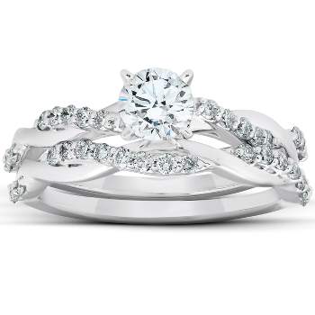 Pompeii3 3/4Ct Diamond Infinity Engagement Ring Set 14k White Gold Maching Woven Band
