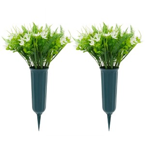 Bright Creations 6 Bundles Faux White Jasmine Shrub Artificial Flowers with 2 Cone Vases, Fake Plant for Cemetery, Outdoor Décor - 1 of 4