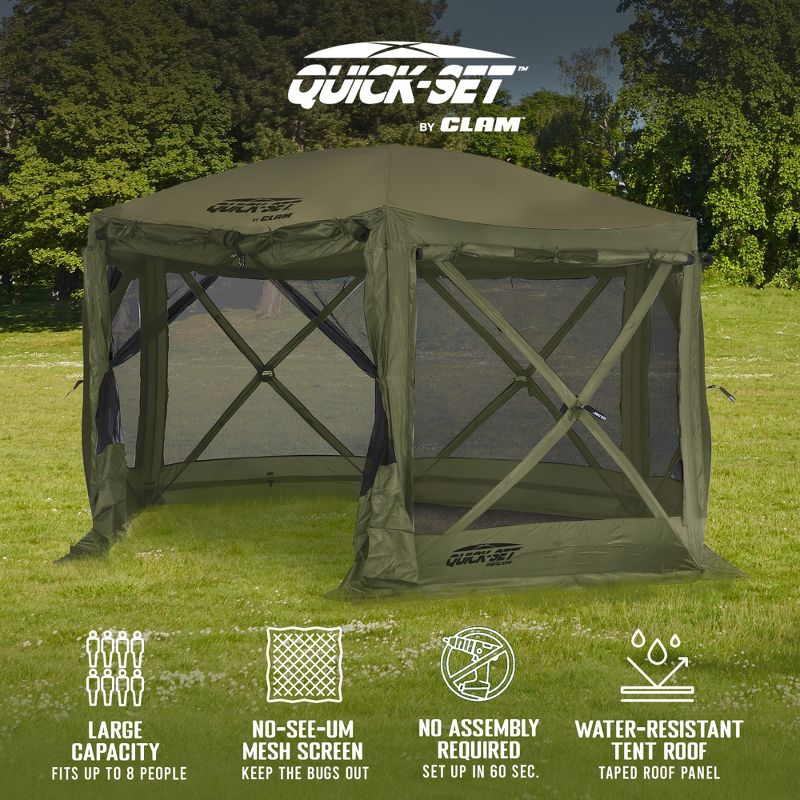 CLAM Quick-Set Pavilion Portable Pop-Up Outdoor Camping Gazebo Screen Tent Sided Canopy Shelter with Ground Stakes & Carry Bag, 4 of 11