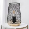 Creekwood Home Industrial Mesh Table Lamp Natural Wood Base Black - 4 of 4