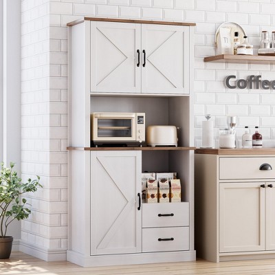 Whizmax Modern Kitchen Pantry Cabinet with Microwave Stand, Tall Hutch Bar Cabinet with Drawers and Adjustable Shelves for Dining Room, Living Room