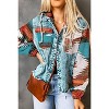 I AM A FASHION JUNKY Multicolor Geometric Print Frayed Hem Denim Jacket - 4 of 4