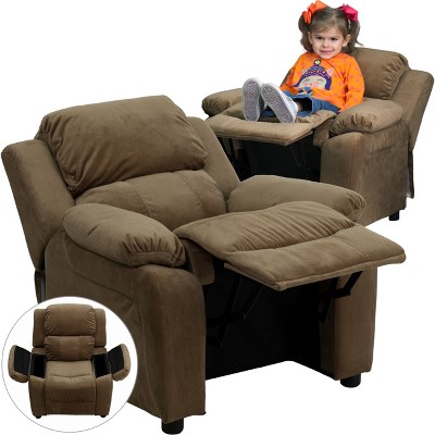 Cozy Spot Brown Microfiber Kids Recliner with Cup Holder