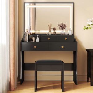 COMHOMA Makeup Vanity Desk with Mirror and Lights, Vanity Table and Chair Set, 5 Drawers, 3 Color Modes - 1 of 4