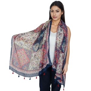 Anna-Kaci Women's Boho Floral Printed Scarf Fashion Fringed Colorful Shawl Wrap Scarves - 1 of 4