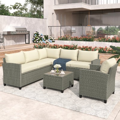 5-piece Outdoor Conversation Set With Coffee Table, Cushions And Single ...