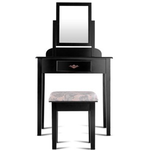 Tangkula Removable Mirror Vanity Table Unit Makeup Set w/ Padded Stool & 5 Dawers White - 1 of 4