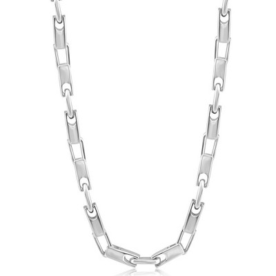 Pompeii3 Men's Steel Single Tone 6mm Oval Link Flexible 24 " Necklace