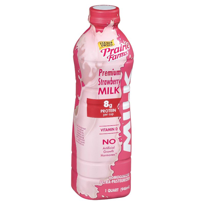 Prairie Farms Premium Strawberry Milk UHT - 1qt, 2 of 4