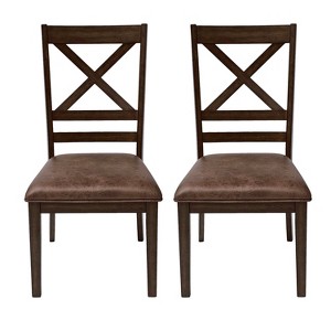 Christopher Knight Home Amara Faux Leather and Rubberwood Dining Chairs with Corss Back (Set of 2), Dark Brown - 1 of 4