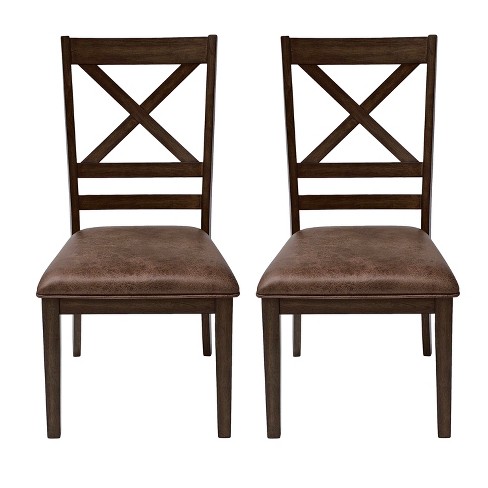 Christopher Knight Home Amara Faux Leather and Rubberwood Dining Chairs with Corss Back (Set of 2), Dark Brown - image 1 of 4