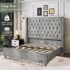 AMERLIFE Bed Frame with 61.4" Headboard,Velvet Tufted and Handmade Pleat Deep Button - 2 of 4