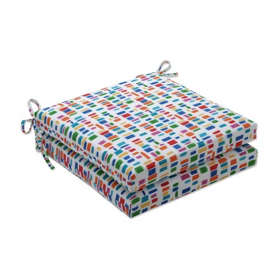 2pk Outdoor/Indoor Squared Corners Seat Cushion Set Color Tabs Primaries Blue - Pillow Perfect