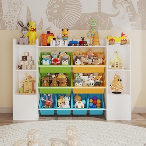 Kids Toy Storage Unit, Children's Bookcase Storage Unit, Toy Organiser with 8 Removable Toy Bins & Storage Shelves, Kids Playroom Organization - 1 of 4