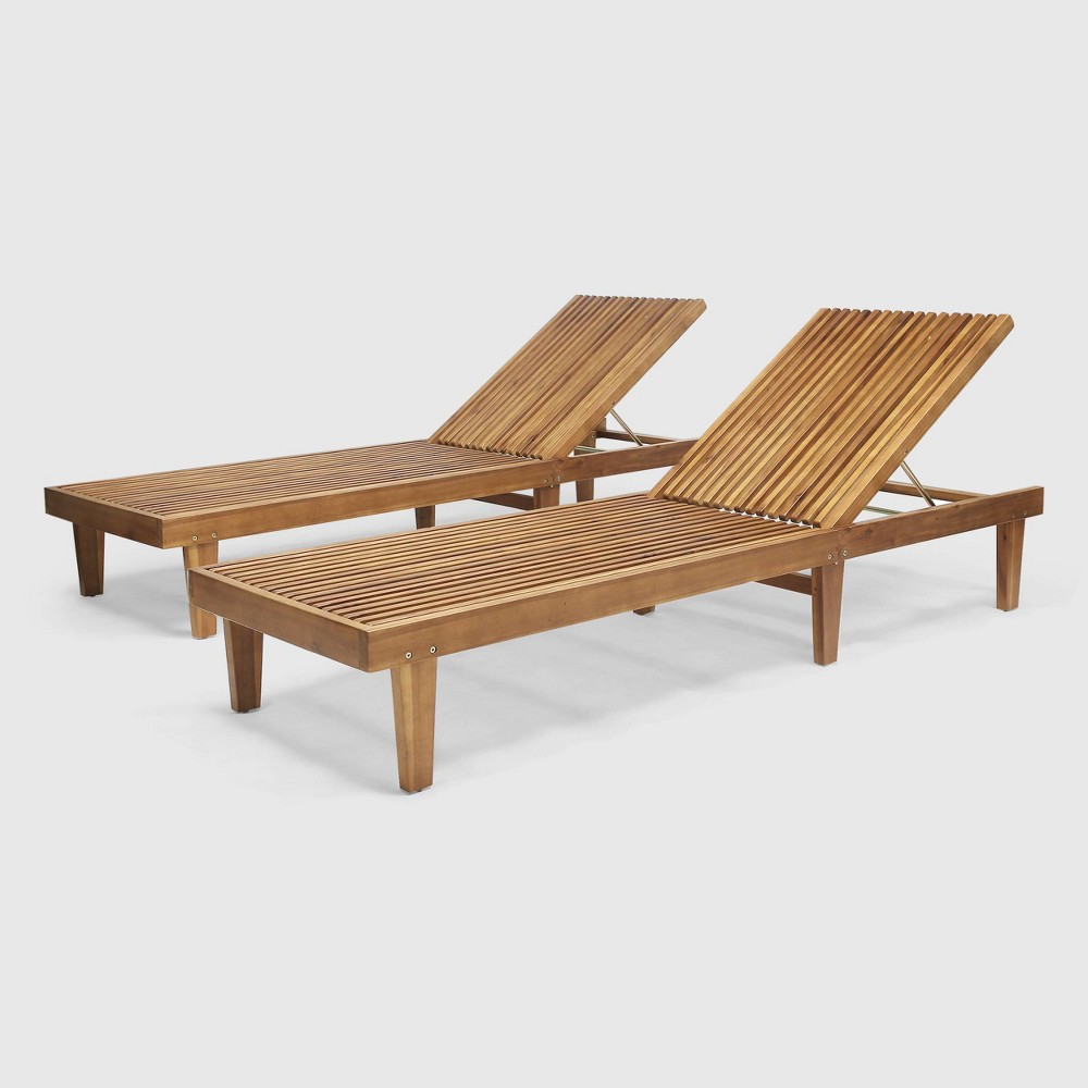 2pk Nadine Wood Patio Chaise Lounge Chair Teak - Christopher Knight Home