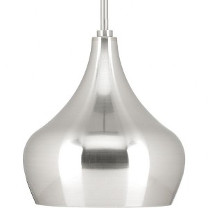 Progress Lighting, Onion Collection, 1-Light LED Pendant, Brushed Nickel, White Linen Shade - 1 of 2