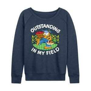 Women's - Garfield - Outstanding In My Field Lightweight French Terry Wide Neck Long Sleeve Shirt - 1 of 4
