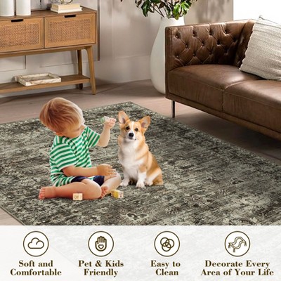 Vintage  Machine Washable Area Rugs Non slip Low Pile Stain Resistant  Indoor Traditional Carpet Perfect for Home Decor