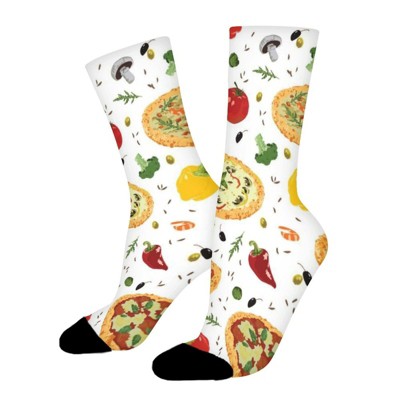 Pizza Pie Printed Women Printed Crew Socks Funny Funky Socks Soft Polyester Novelty Gifts for Artists Men