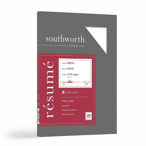 Southworth 100% Cotton Resume Paper White 24 lbs. Wove 8-1/2 x 11 100