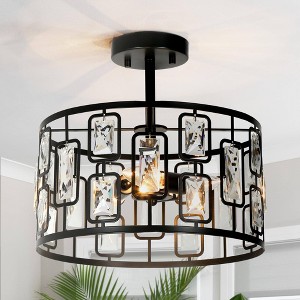 LNC Dew 3-Lights 13-in Matte Black Crystal Drum LED Semi-flush Mount Lights - 1 of 4