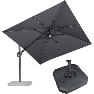 PURPLE LEAF 10x10 Ft Cantilever Umbrella Square Solar Powered LED Outdoor Patio Umbrella with 360°Rotation Adjustable With Base - 1 of 4