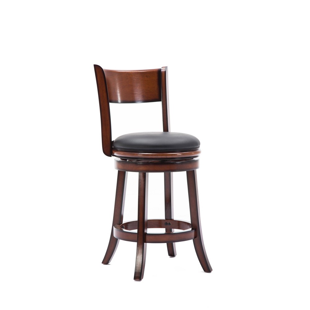 24" Palmetto Swivel Hardwood Counter Height Barstool Brandy - Boraam: Lacquered Finish, Foam Cushion, Footrest