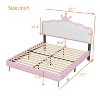 Full/Twin Size Upholstered Princess Bed With Crown Headboard, Light Strips and Golden Metal Legs, White+Pink 4W - ModernLuxe - 3 of 4