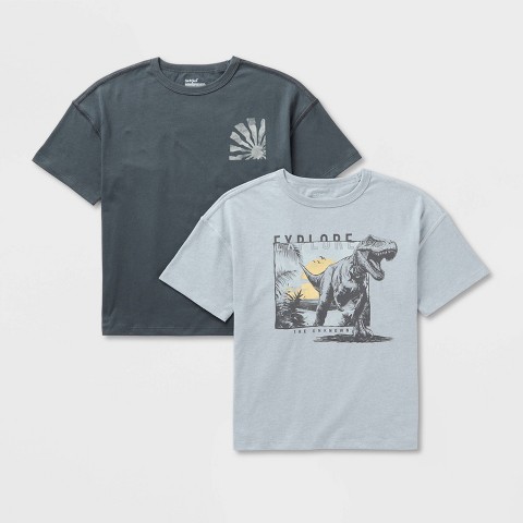 Cat & Jack Kids' Adaptive 2pk Short Sleeve Graphic T-Shirt - Cat & Jack™ Heather Gray XL