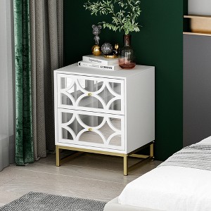 Averina 2 Drawers 45° Splicing White Mirror Front Nightstand With Storage - The Pop Home - 1 of 4