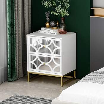 Averina 2 Drawers 45° Splicing White  Mirror Front  Nightstand With Storage - The Pop Maison