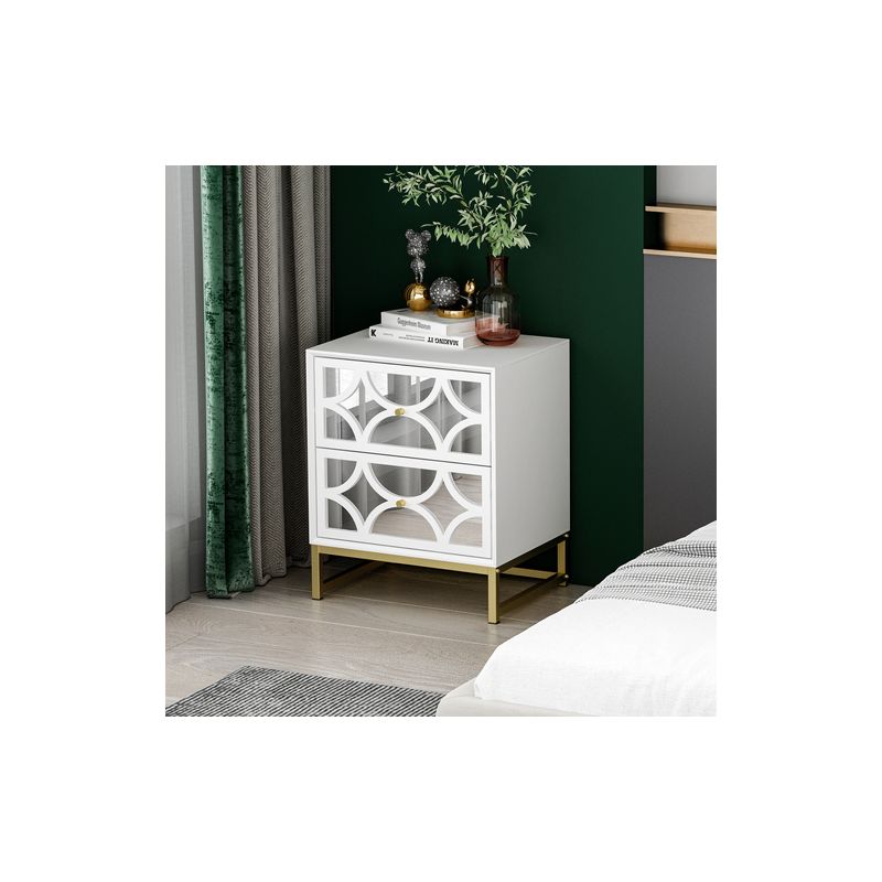 Averina 2 Drawers 45° Splicing White  Mirror Front  Nightstand With Storage - The Pop Maison, 1 of 10