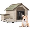 Outdoor Dog House, Wooden Dog Kennel with 2 Bowl & Storage Box, Pet Shelter Kennel with Curtain & with Raised Feet for Small Medium Dogs - 2 of 4