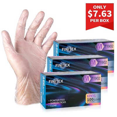 FINITEX Clear Vinyl Gloves Disposable Gloves - 100, 300 & 1000 PCS, Latex-free Food safe Disposable Exam Cleaning Food Prep Gloves