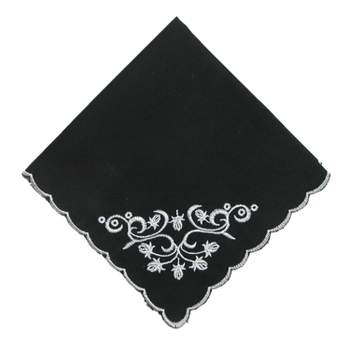 CTM Women's Cotton Black and White Floral Scroll Handkerchief