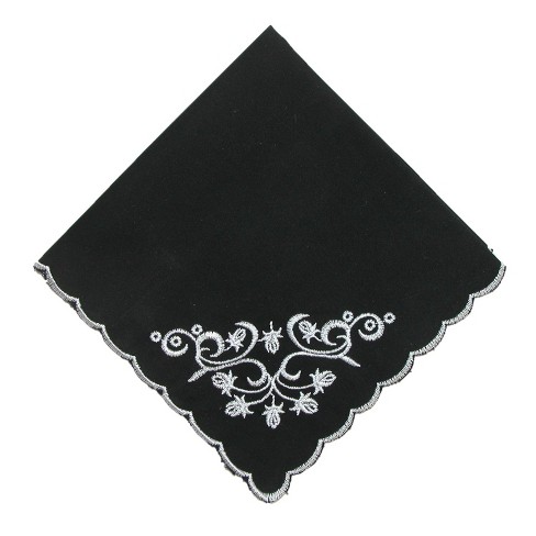 Ctm Women's Cotton Black And White Floral Scroll Handkerchief