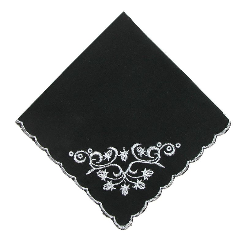 CTM Women's Cotton Black and White Floral Scroll Handkerchief, 1 of 3