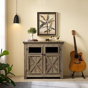 Farmhouse Sideboard Buffet Cabinet With 2 Glass Doors, Floor Storage Cabinet With Adjustable Shelves, Accent Coffee Bar Table For Kitchen - 1 of 4