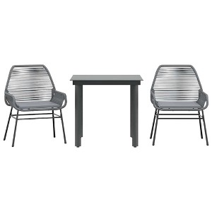 vidaXL Patio Dining Set with Cushions Garden Table and Chairs Poly Rattan Glass - Gray 31.5" x 31.5" x 29.1" 2 Pieces - 1 of 4