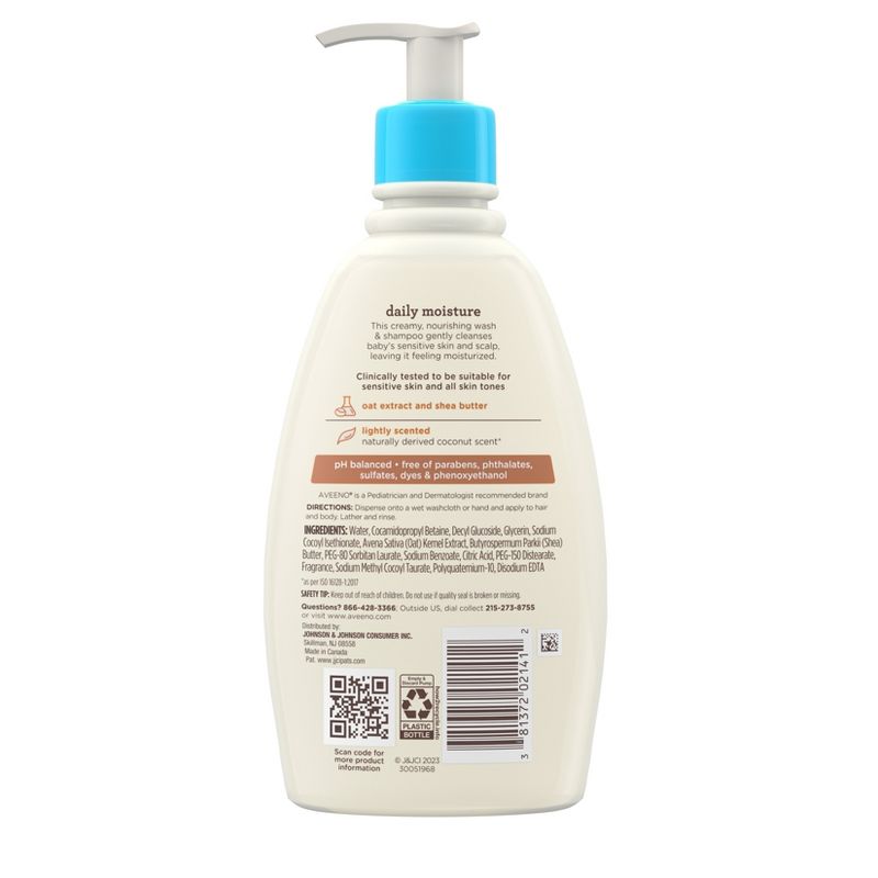 Aveeno Baby Daily Moisturizing 2-in-1 Wash &#38; Shampoo with Shea Butter &#38; Oat Extract - Coconut Scent - 12 fl oz, 3 of 9
