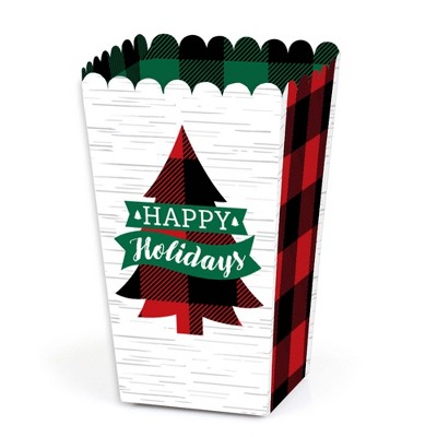 Big Dot of Happiness Holiday Plaid Trees - Buffalo Plaid Christmas Party Favor Popcorn Treat Boxes - Set of 12