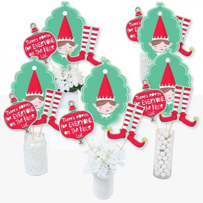 Big Dot of Happiness Elf Squad - Kids Elf Christmas and Birthday Party Centerpiece Sticks - Table Toppers - Set of 15