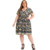 Agnes Orinda Women's Plus Size V Neck Short Sleeve Midi Boho Floral Smock Waist Outfits A Line Dresses - 3 of 4