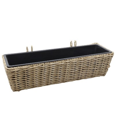 Sunnydaze Hanging Rectangle Polyrattan Rail Planter with Plastic Liner - 23.5" W x 7.5" D x 6.5" H - Light Brown