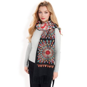 Anna-Kaci Women's Floral Mandala Embroidered Scarf with Fringed Edges and Lightweight Fabric - 1 of 4
