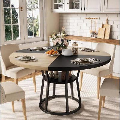 Nasitip Round Dining Table for 4-6, 42" Farmhouse Kitchen Table with Storage, Circle Dinner Tables for Dining Room, Living Room, Apartment(Only Table)