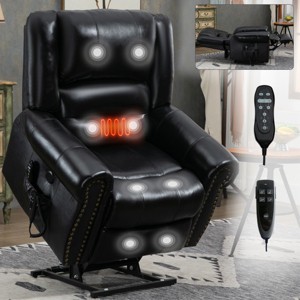 Dual Motor Power Lift Recliner Chair with Heat Massage, Genuine Leather Infinite Position Recliner with USB Ports for Elderly-3irtyhousy - 1 of 4