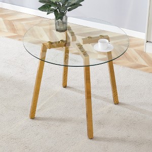 36" Round Tempered Glass Dining Table with 7-Shaped Metal Legs, Modern Luxurious Design for Dining, Office or Coffee Use - 1 of 4