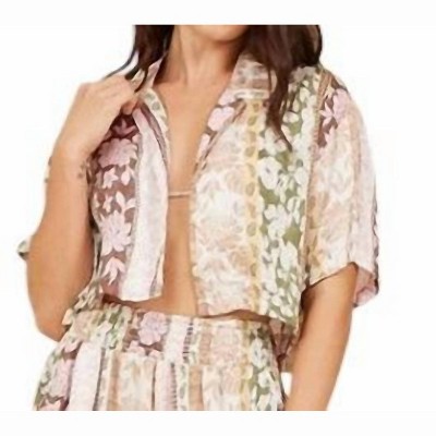 Women's Satin Printed Cropped Button Up - SURF GYPSY